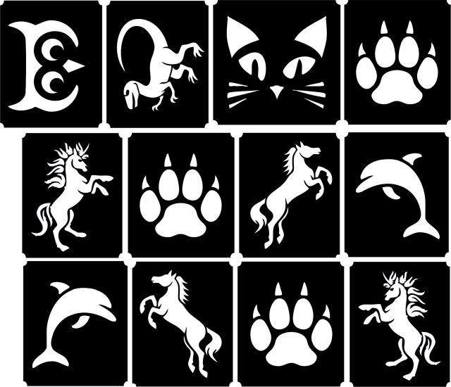 12 Stencils Top Up Glitter Tattoos Kids Party Airbrush Reusable