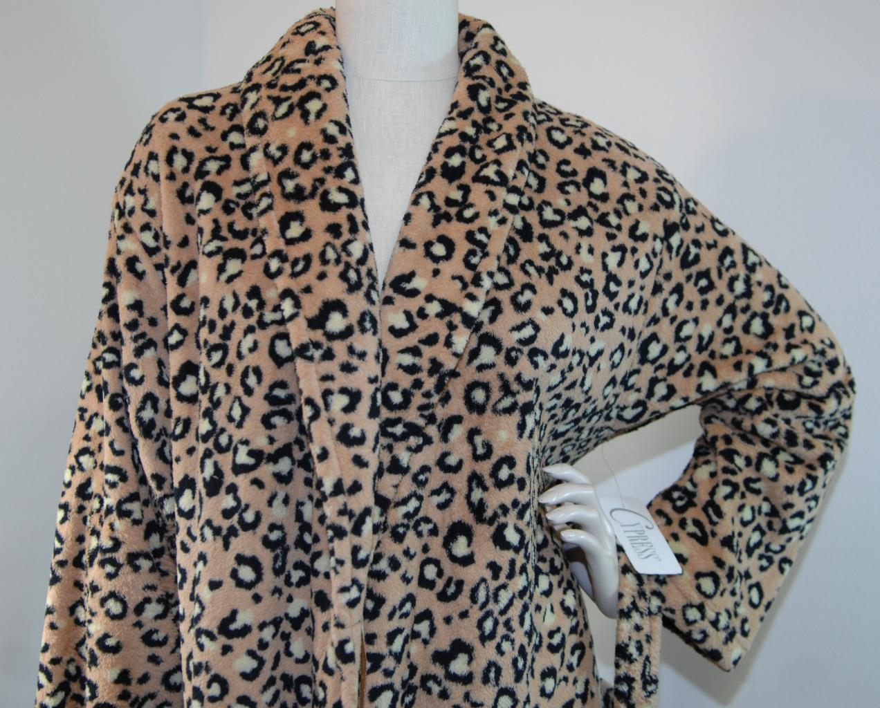 Women's Cypress Tan Short Mid Length Robe Animal Print Fleece Soft Med ...