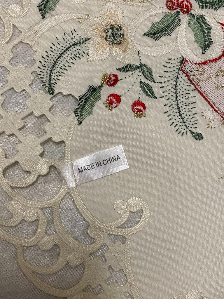Christmas Embroidered Cutwork Table Runner Candles Bells Holly 54" Long