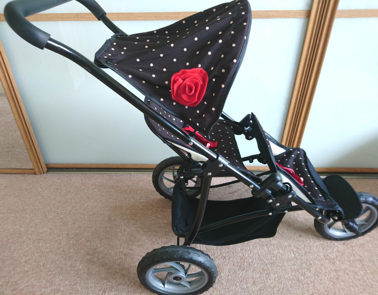 Mamas & Papas Toy Dolls Pram and Bouncing Chair Twins Set Black Spot