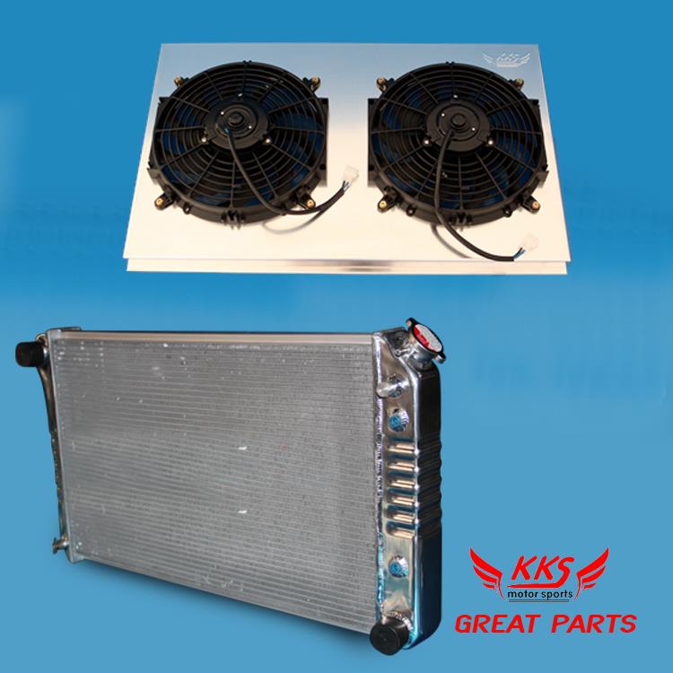 KKS ALUMINUM RADIATOR SHROUD /& 12/" FANS CHEVY CARS 28/" CORE