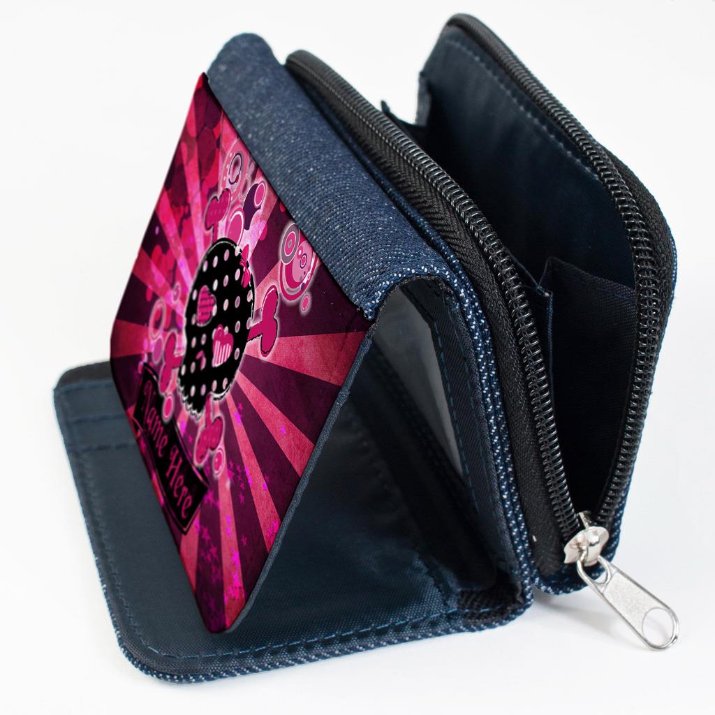 Personalised Girls Purse SKULL ROSE TATTOO School Denim Christmas Gift SH232