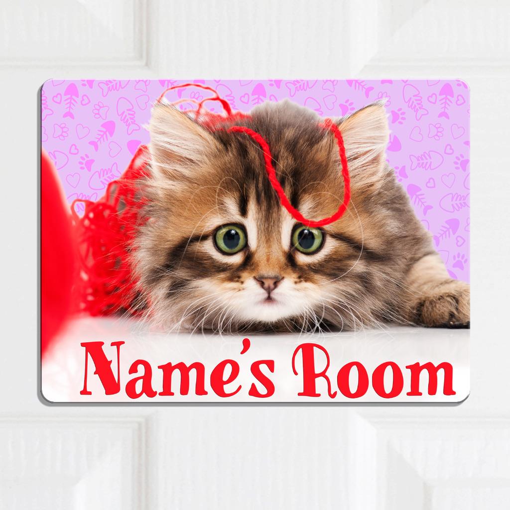 Personalised Door Name Plaque Kitten Cat Girls Boys Kids Bedroom