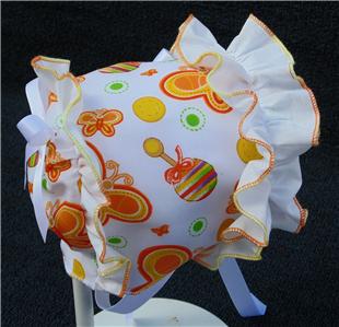 Orange Butterfly Print with White Ruffle /& Satin Ribbon Bows Baby Summer Bonnet