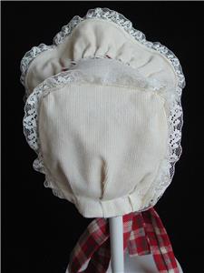 Cream Corduroy with Plaid Flannel Lining Cold Weather Baby Bonnet