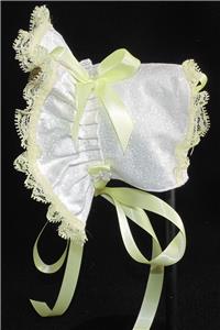 New Handmade White Floral Cotton with Yellow Trim Baby Bonnet