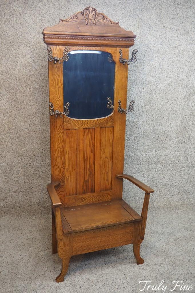 Authentic Antique Victorian Golden Oak Hall Seat Coat Hat Rack Foyer Bench eBay