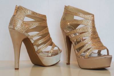 Ladies Sparkly Satin Diamante Ankle Straps High Heel Shoes Peep Toe ...