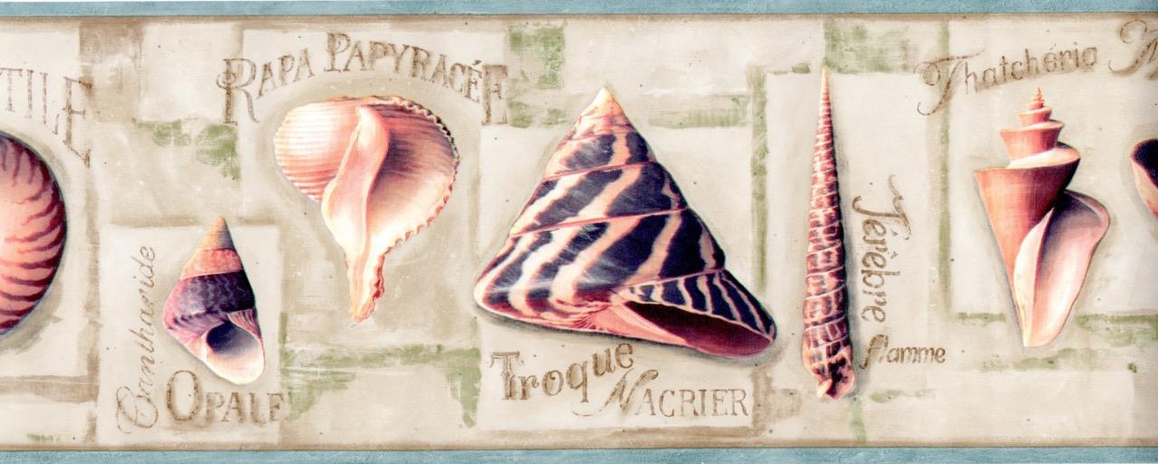 Seashell Blue Beach Ocean Seashore Coastal Nautical Bathroom Wallpaper
