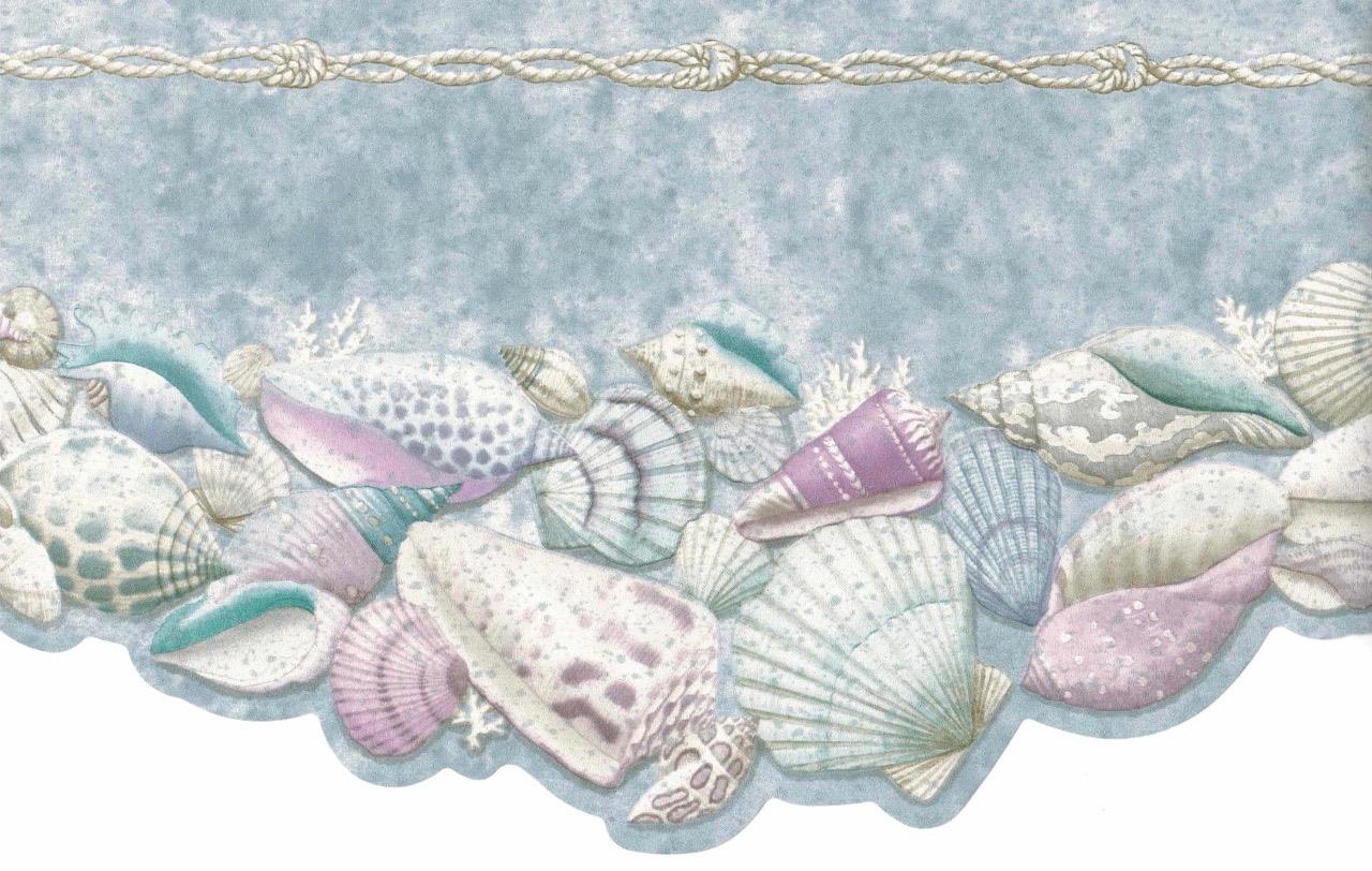 Seashell Blue Beach Nautical Ocean Coastal Wallpaper Border Kitchen