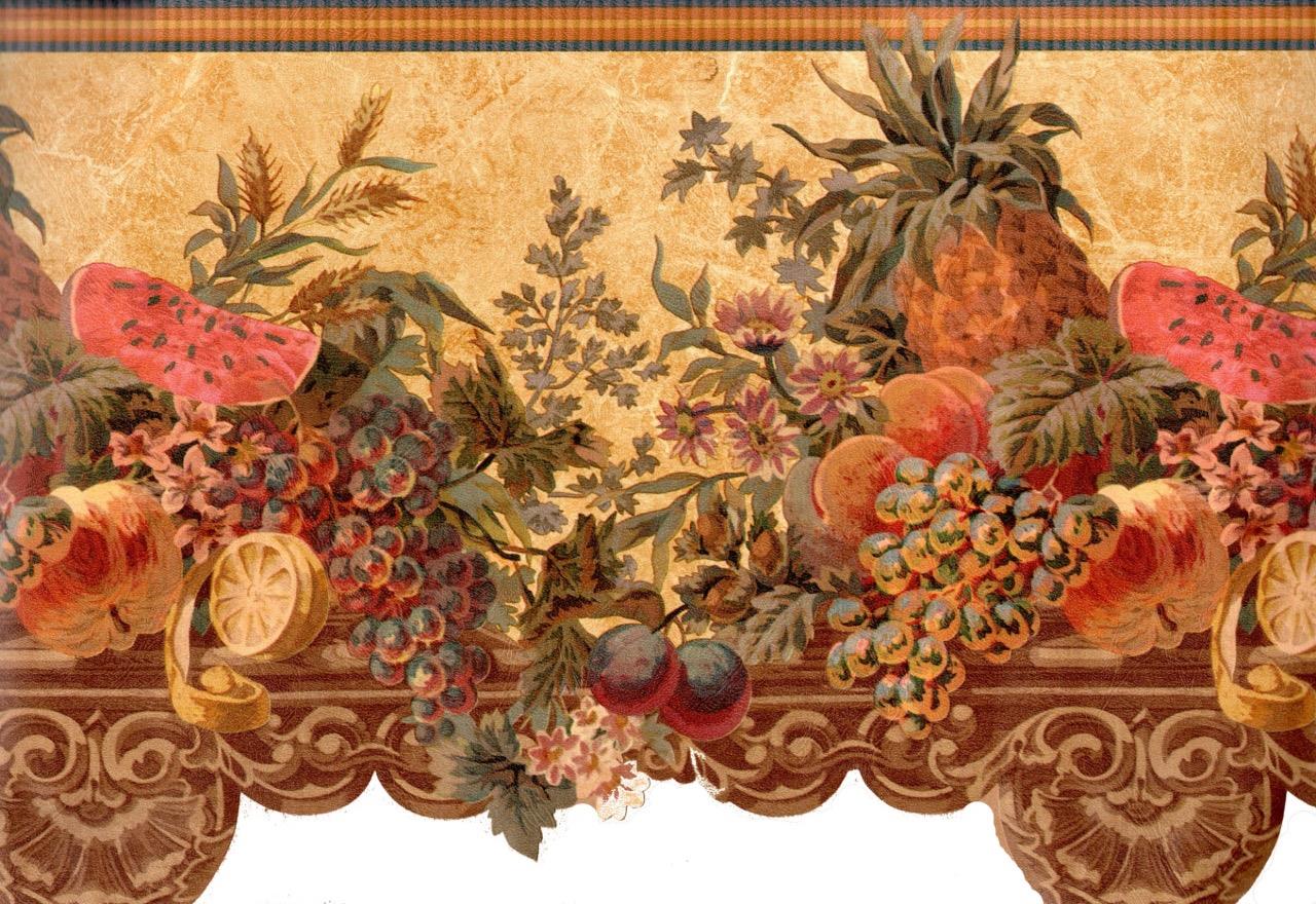 Raymond Waites Garden Scalloped Vintage Fruits Kitchen Wallpaper Border eBay
