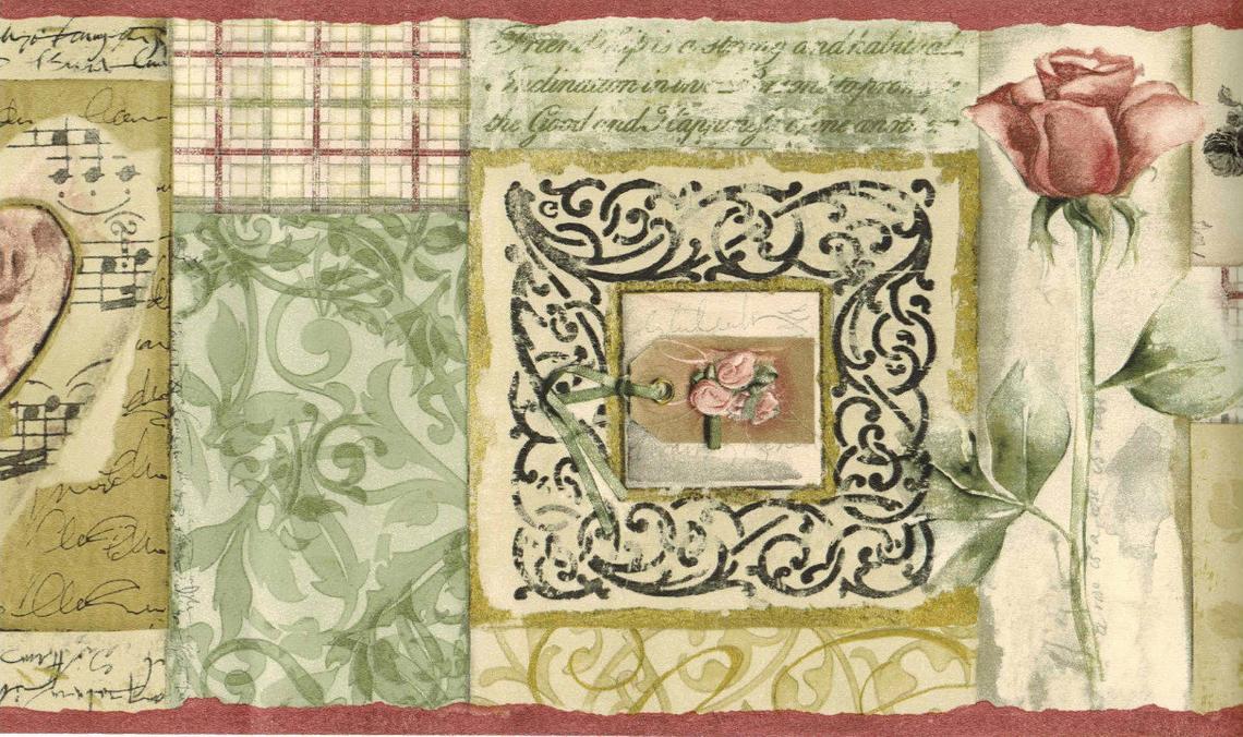Vintage Melody Letter Pink Black Swirl Plaid Red Roses