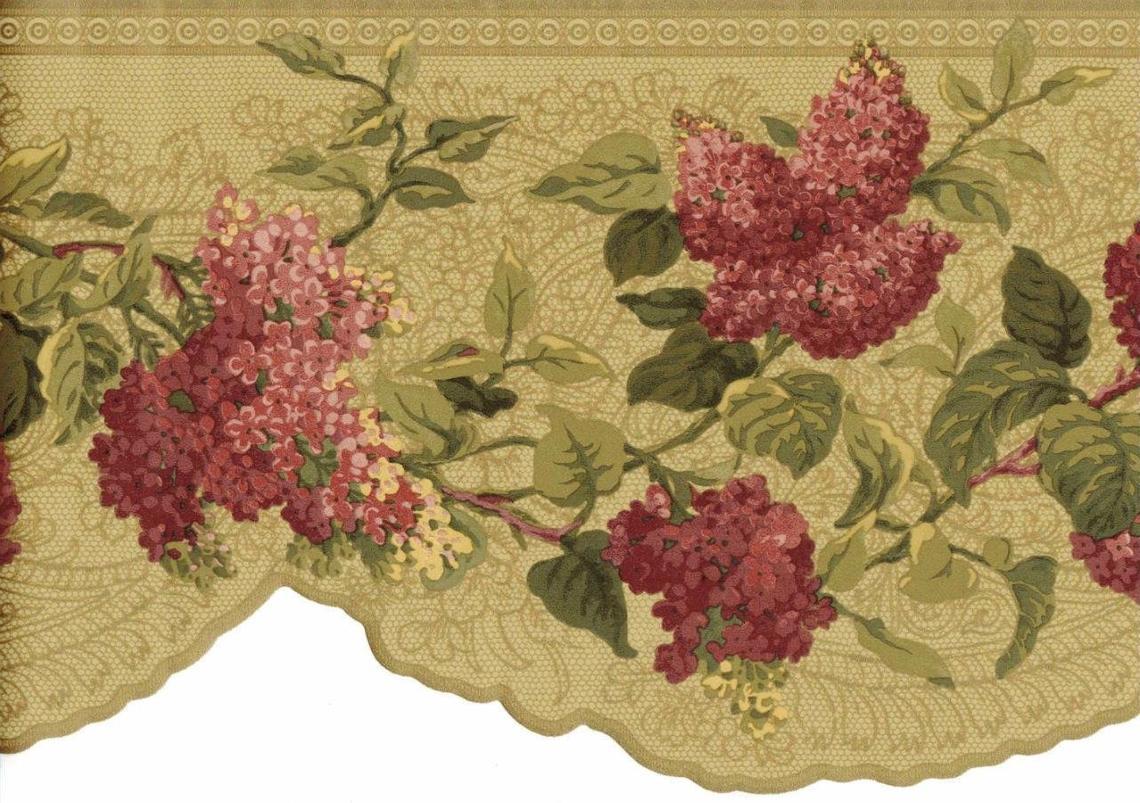Victorian Gold Lace Scalloped Burgundy Pink Floral Scroll