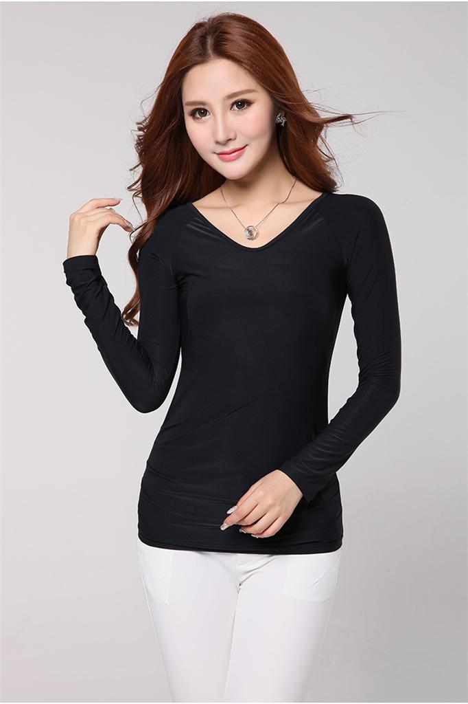 V Neck Modal Stretch Long Sleeved Tight Slim Women Shirt Tops Blouse | eBay