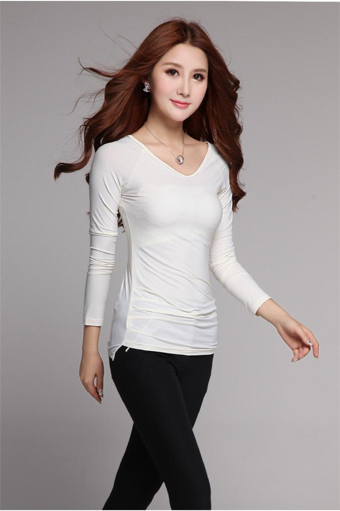 V Neck Modal Stretch Long Sleeved Tight Slim Women Shirt Tops Blouse | eBay