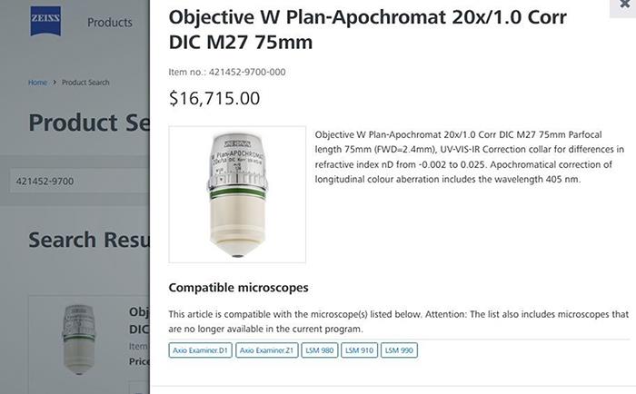 Zeiss Plan-Apochromat 20x / 1,0 Water DIC Korr UV-VIS-IR ∞ / 0 Microscope Objective
