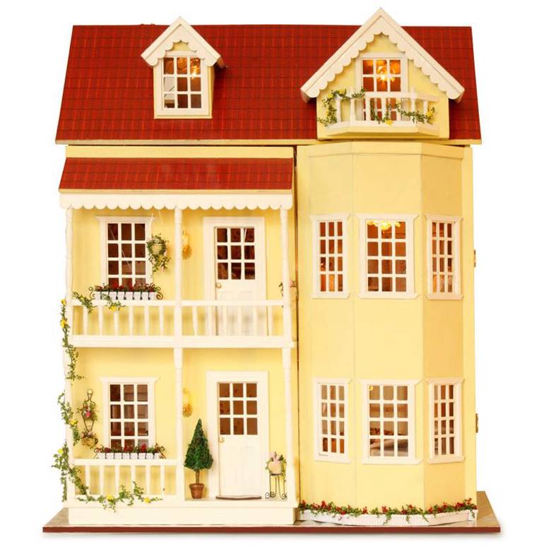 wooden dolls house with lights