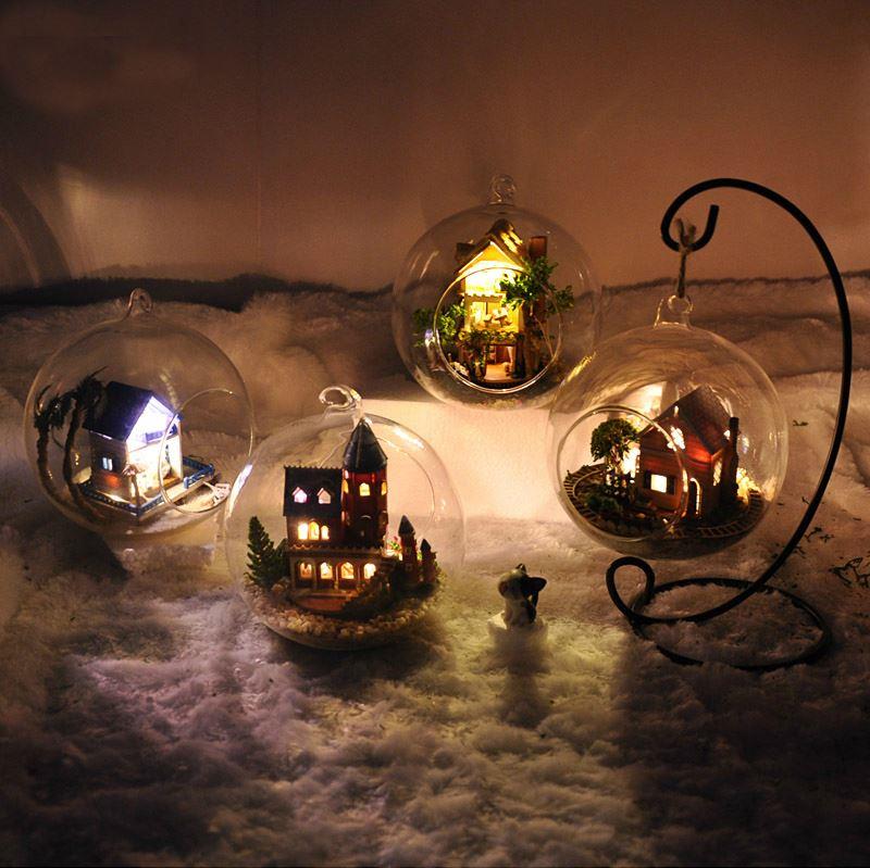 DIY Handcraft Miniature Dolls House LED Light Christmas Tree Decoration