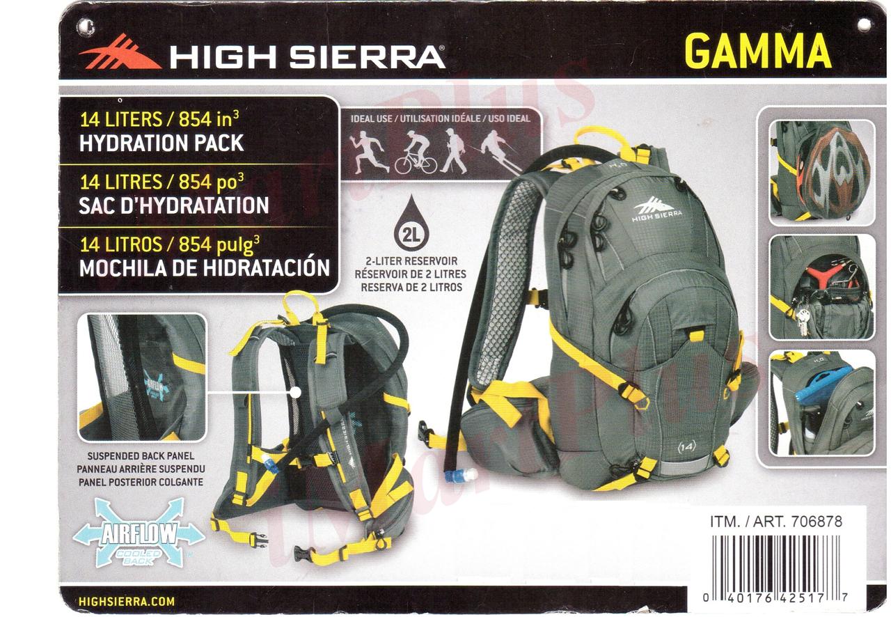 High Sierra Gamma 14L Hydration Hiking Cycling Backpack 2L Reservoir