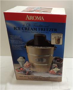 AROMA 4-Quart Traditional Ice Cream Freezer w/ Wood Bucket