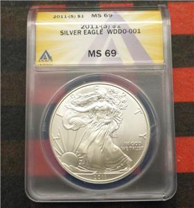 Silver Eagle Dollar, 2011(S) ANACS MS 69, 1oz .999, WDDO-001 Wide