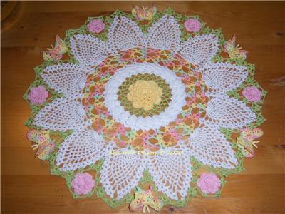 new crocheted pineapple ripple butterflies & roses doily