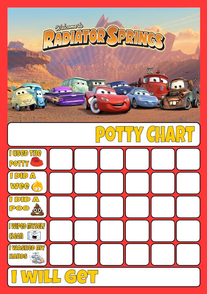 CARS DISNEY POTTY TOILET TRAINING REWARD CHART Free Stars Pen 3 47 