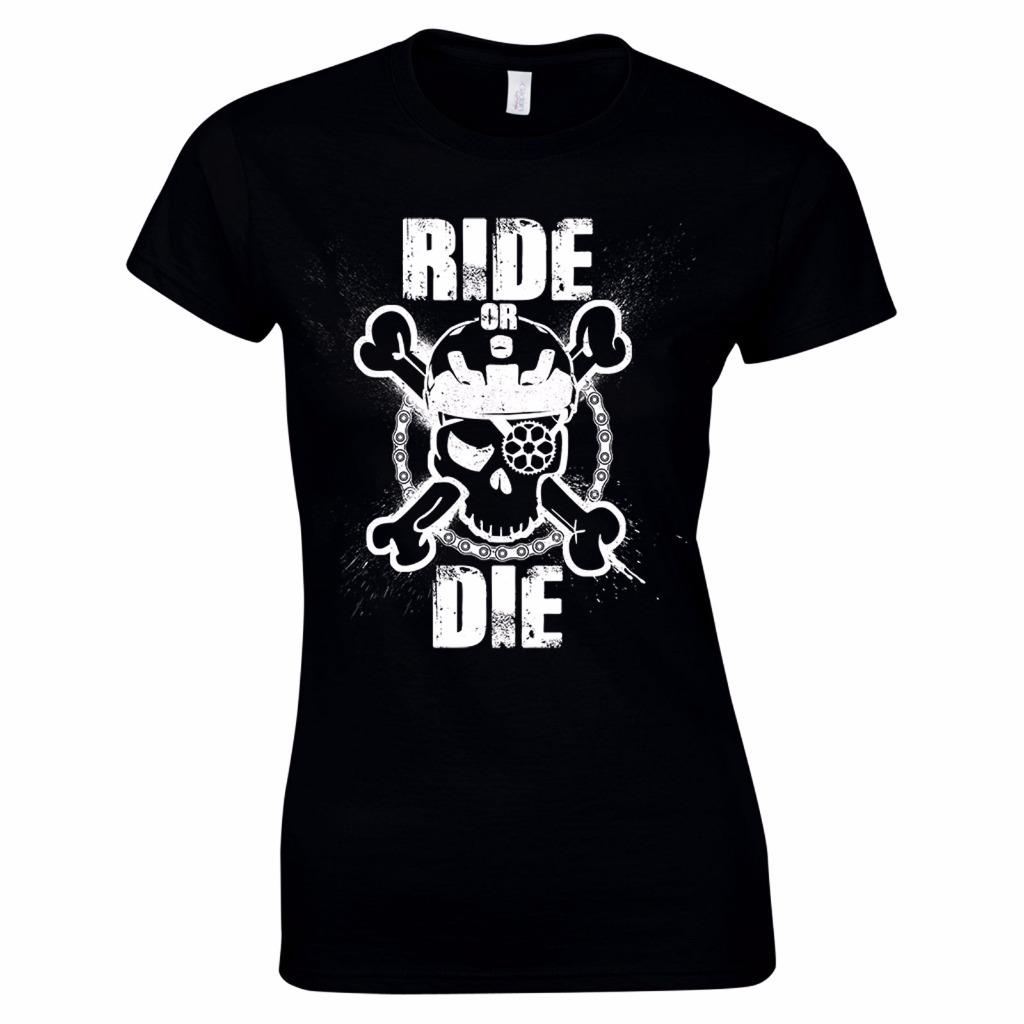 Ride Or Die MTB Skull & Bones Mountain Bike Trails BMX Motocross Womens ...