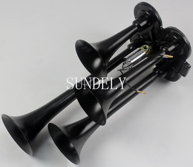 12V 150db Loud Dual Black Car Truck Trumpet Air Horn Horns Mega Train Universal