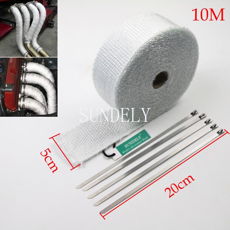 5 CABLE TIES 20CM NEW 1-PCS CREAMY WHITE HEAT WRAP EXHAUST MANIFOLD 50MM x 10M