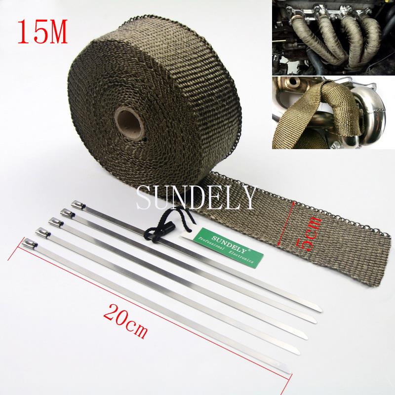 Exhaust Manifold Downpipe Black Heat Wrap 1/" x 15m /& 5 Ties rap De Cat Pipe Tape