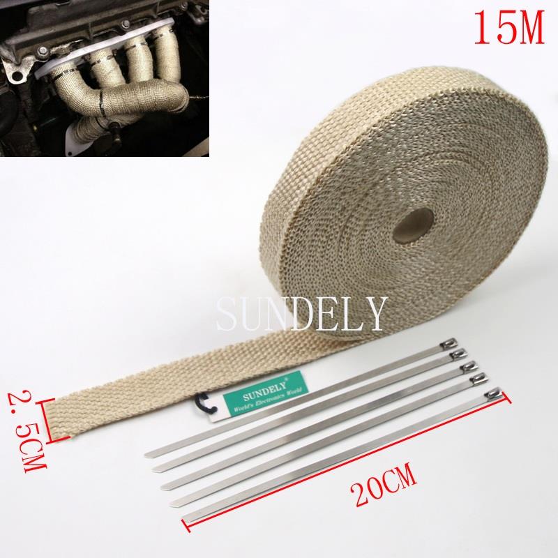 New Exhaust Manifold Downpipe Heat Wrap 2/" x 5m /& 5 Ties rap De Cat Pipe Tape US