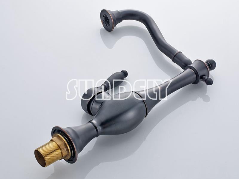Handle Bathroom Counter Top Basin Mixer Tap Black Brass Tall Sink Faucet Ebay