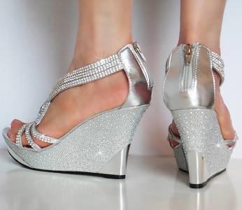 New Ladies Platform 4 Inch Wedge High Heels Party Wedding Diamante ...