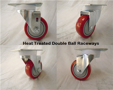 3 x 1 1//4 Swivel Casters Polyurethane Wheel 300lb ea Heat Treated Raceways 4