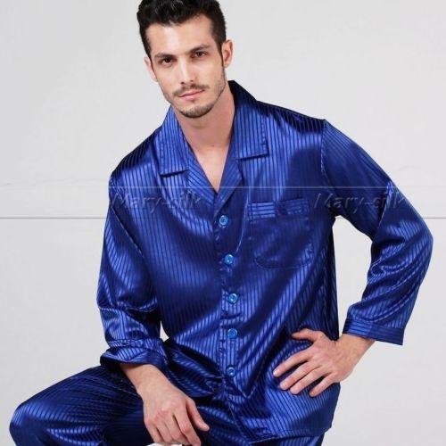 Mens Silk Satin Long Pajamas Set pajamas for men Silk sleepwear__For
