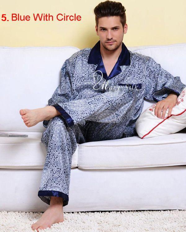 Mens Silk Pajamas Pyjamas PJS Set Sleepwear Loungewear S M L XL 2XL 3XL ...