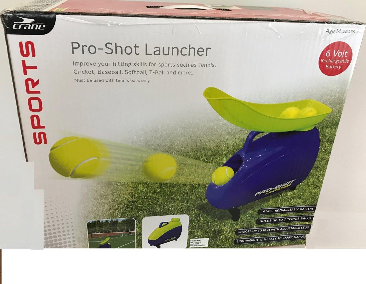 Brand New Crane Sports ProShot Tennis Ball Launcher with 6 Volt