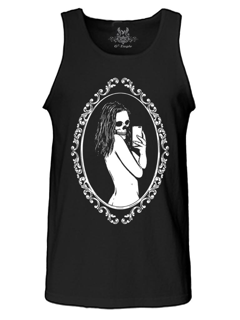NEW MEN'S PRINTED GRAPHIC DESIGN HALLOWEEN CUTE MIRROR SELFIE GIFT SKULL TANKTOP - Picture 8 of 11