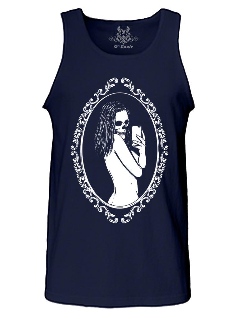 NEW MEN'S PRINTED GRAPHIC DESIGN HALLOWEEN CUTE MIRROR SELFIE GIFT SKULL TANKTOP - Picture 11 of 11