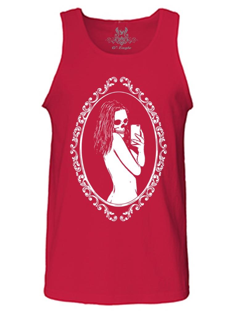 NEW MEN'S PRINTED GRAPHIC DESIGN HALLOWEEN CUTE MIRROR SELFIE GIFT SKULL TANKTOP - Picture 9 of 11