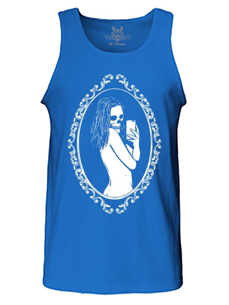 NEW MEN'S PRINTED GRAPHIC DESIGN HALLOWEEN CUTE MIRROR SELFIE GIFT SKULL TANKTOP - Picture 10 of 11