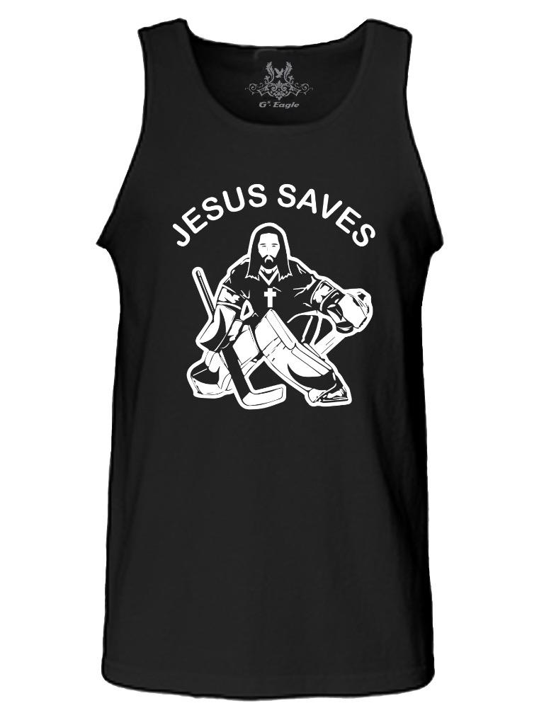NEU HERREN GEDRUCKTE GRAFIK JESUS RETTET HOCKEY CHRISTLICHE BIBEL BETEN TANK TOP - Bild 8 von 8