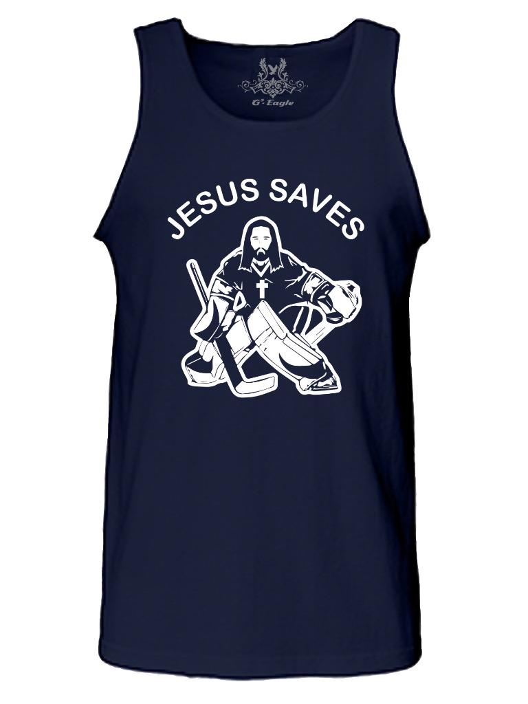 NEU HERREN GEDRUCKTE GRAFIK JESUS RETTET HOCKEY CHRISTLICHE BIBEL BETEN TANK TOP - Bild 7 von 8