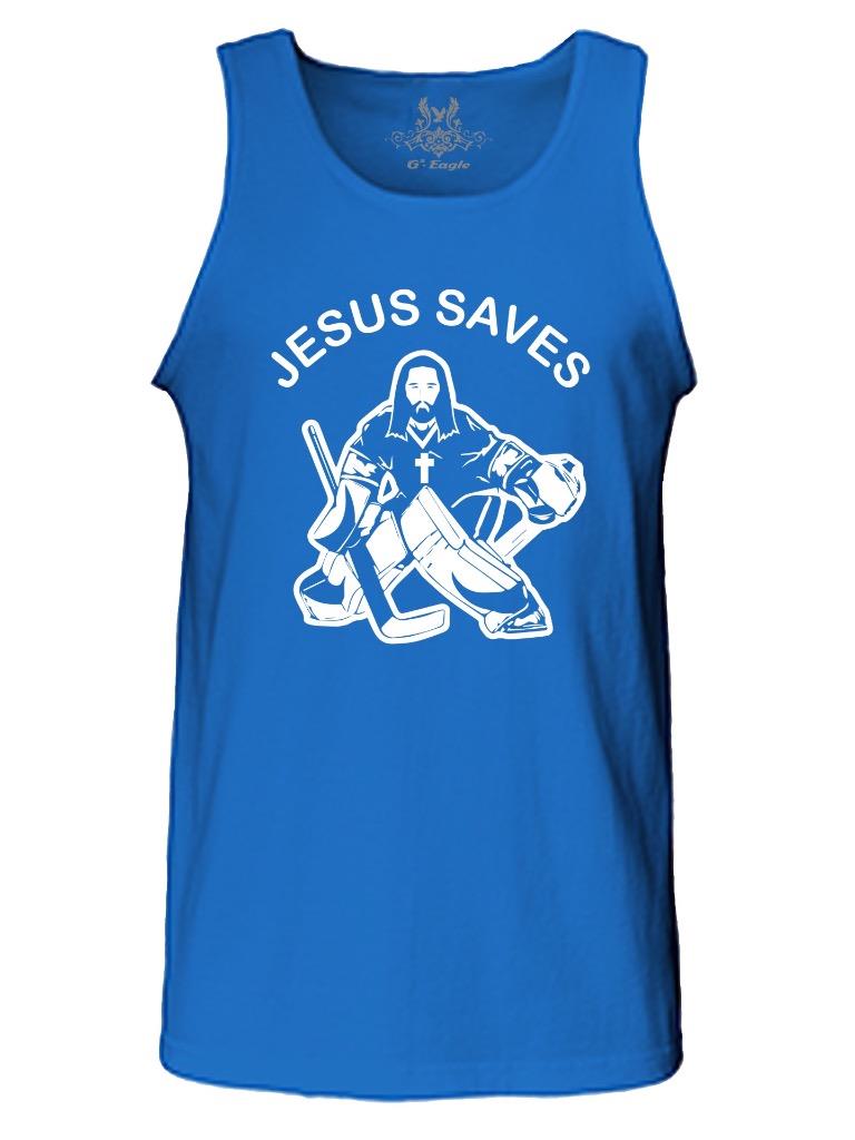 NEU HERREN GEDRUCKTE GRAFIK JESUS RETTET HOCKEY CHRISTLICHE BIBEL BETEN TANK TOP - Bild 6 von 8