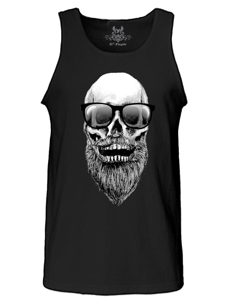 NEU HERREN BEDRUCKTE TOTENKOPF mit BART SONNENBRILLE KLASSISCH VINTAGE ORIGINAL KUNST TANK TOP - Bild 9 von 10