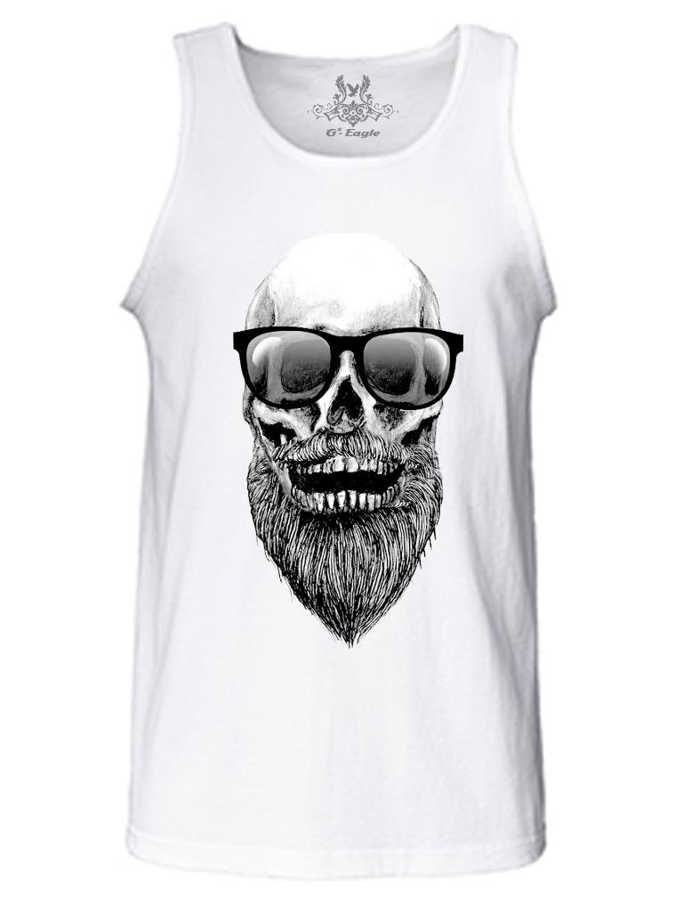 NEU HERREN BEDRUCKTE TOTENKOPF mit BART SONNENBRILLE KLASSISCH VINTAGE ORIGINAL KUNST TANK TOP - Bild 10 von 10