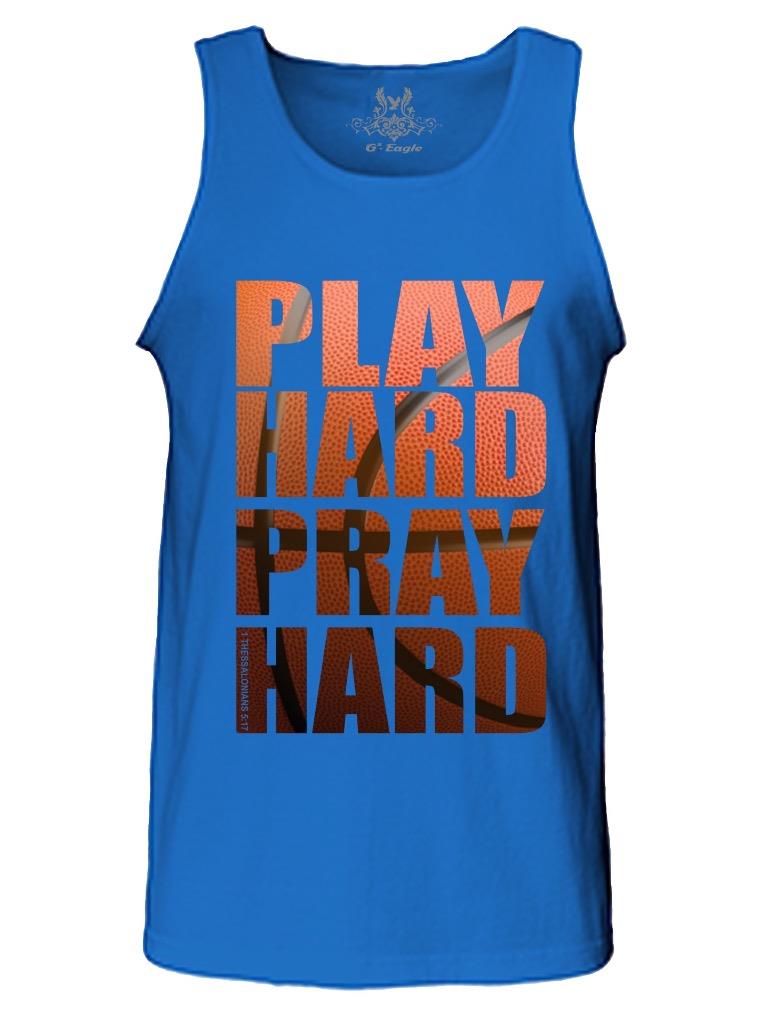NW MENS PRINTED CHRISTIAN BIBLE PLAY HARD PRAY HARD BASKETBALL SPORTS TANK TOP - Picture 7 of 10