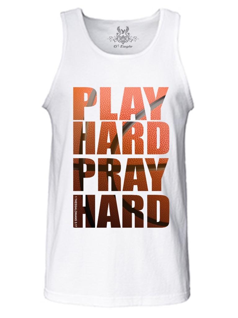 NW MENS PRINTED CHRISTIAN BIBLE PLAY HARD PRAY HARD BASKETBALL SPORTS TANK TOP - Picture 10 of 10