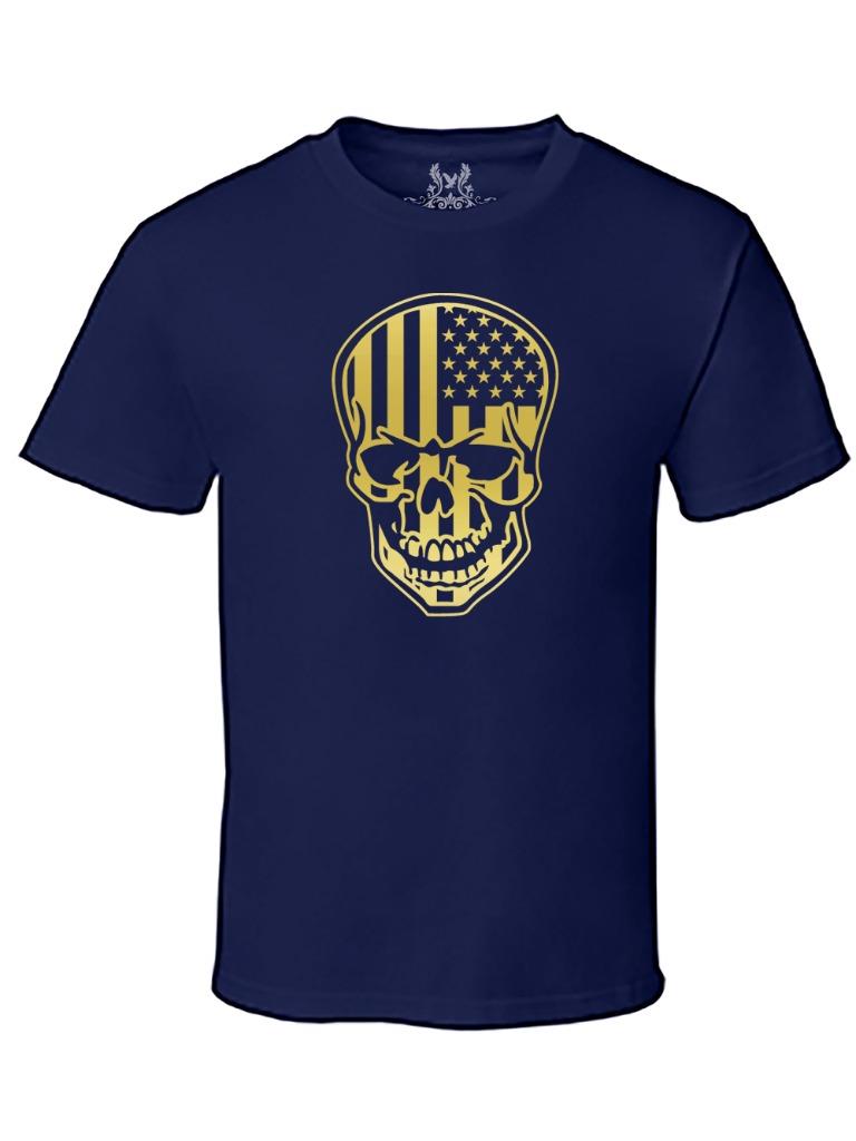 NEW MEN'S PRINTED GRAPHIC DESIGN HIPSTER AMERICAN FLAG SKULL USA GIFT ART TSHIRT - Picture 11 of 14